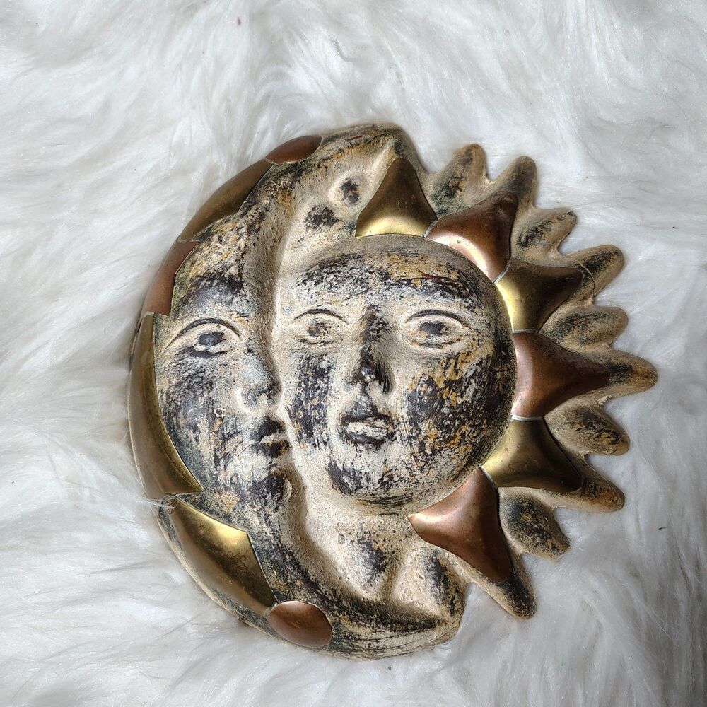 Rustic Celestial VTG Moon Overlapping Sun Brass Accents  Wall Decor